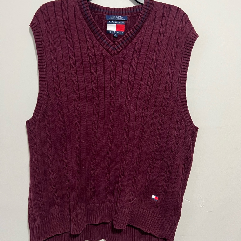 Tommy Hilfiger Burgundy Cable Knit Sweater